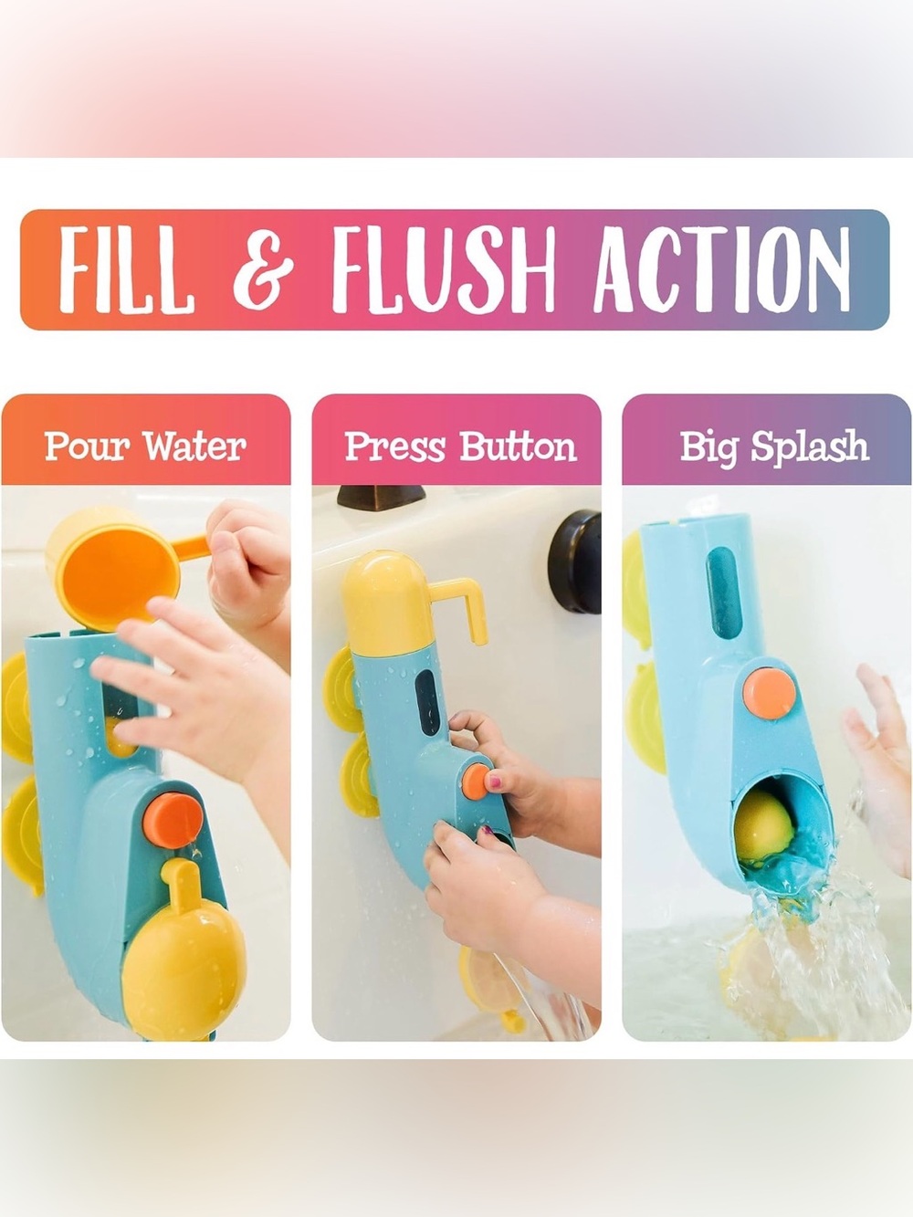 Kids Bath Toy Water Fill & Flush Roller - Blue & Yellow